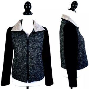 ANN TAYLOR Jacket, Gray Black Wool Full Zip Collared Pockets Career, Petite S
